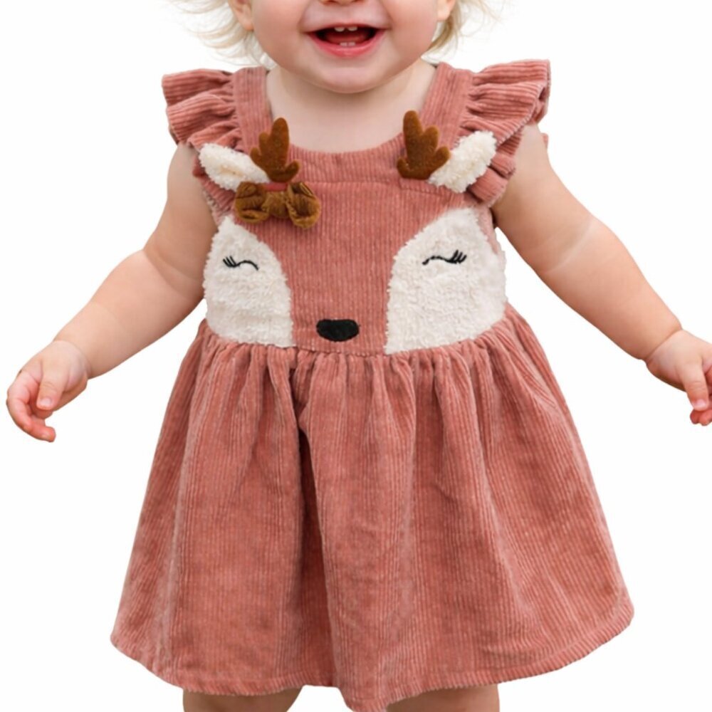 Corduroy Reindeer Jumper Dress | Size 12–18 Months | Festive Holiday Outfit